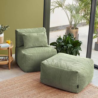 Icon Brand 2pcs Noa Bean Bag, 1x Recliner, 1x Slab, Jumbo Cord in Green