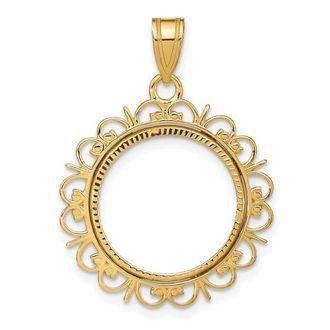 Diamond2Deal 14k Yellow Gold and Diamond-cut Fancy 16.5mm Prong Coin Bezel Pendant