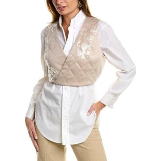 Brunello Cucinelli WomenS White Button-Up Shirt With Vest Overlay, Size M