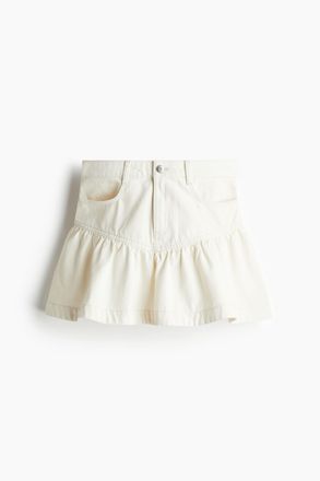 H&M Denimrock mit Peplum - Cremefarben