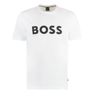 HUGO BOSS Tops, Heren, Wit, L, Katoen, Logo Katoenen T-Shirt