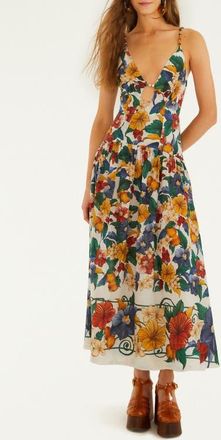 Farm Rio Tropical Print Plunge Neck Drop Waist Midi Dress in Tropi Off-White at Nordstrom, Size Xx-Small