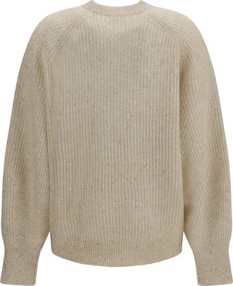 Brunello Cucinelli Sequin-Embellished Mohair-Blend Sweater - Ivory