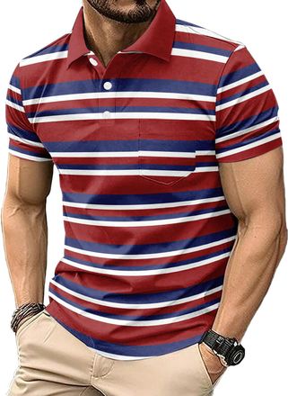 Generic Mens Casual Polo Shirts Short Sleeve Fashion Golf Shirt Classic Striped Slim Fit T-Shirts (UK, Alpha, XXL, Regular, Regular, 6)
