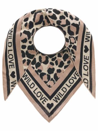 Zwillingsherz Dreieckstuch ZWILLINGSHERZ Dreieckstuch Baumwolle, Damen, beige, Feinstrick, Baumwollmischung, Modet&uuml;cher Dreieckstuch, mit Leo Muster und Schrift