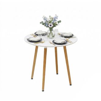 Relaxdays Relaxdays round dining table, H x D: 75 x 80 cm, MDF & bamboo, for 4, Scandinavian, white/natural