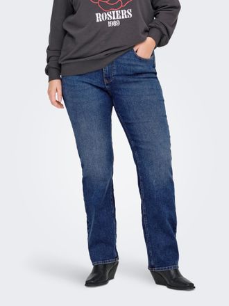 Only Carmakoma Straight-Jeans ONLY CARMAKOMA CARCRUZ EX HW STRAIGHT DNM PIMBOX BF, Damen, Gr. 42, L&auml;nge 32, medium blau denim, Denim/Jeans, Obermaterial: 60% Baumwol