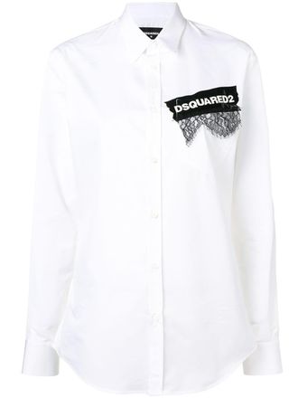 Dsquared2 printed lace appliqu&eacute; shirt - women - Cotton - 40 - White