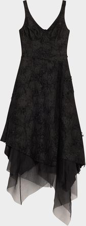 Jason Wu Asymmetrical Fray Jacquard Midi Dress With Bustier