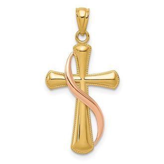 Diamond2Deal 14k Two-tone Gold Polished Cross Drape Pendant