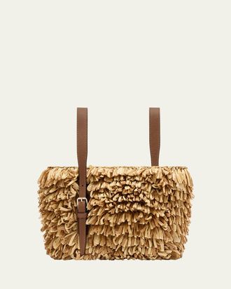 Valextra Mini Fringe Raffia Bucket Bag