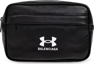Balenciaga Cosmetische Tas met Logo - Heren - Toilettassen - Zwart - ONE Size - Leer - Tassen