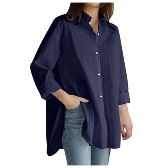 Generic Nidddiv Solid Colour Shirts for Women UK Long Sleeve Lapel Shirt Button Down Loose Ladies Blouses Lightweight Casual T Shirts Baggy Long Shirts Soft O