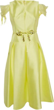 Paule Ka Midi-jurk met veren afwerking en strik detail - Geel