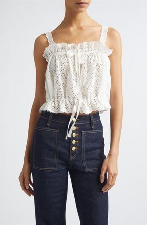 Ulla Johnson Isola Cotton Eyelet Top in Pristine at Nordstrom, Size 14