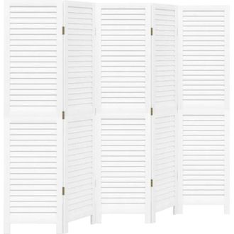vidaXL Biombo Separador De 5 Paneles Madera Maciza Paulownia Blanco Vidaxl