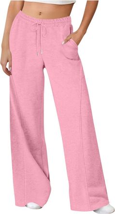 Generic Wide Leg Joggers for Women UK 2025 Women Warm Casual Sweatpants Plain Fleece Drawstring Trousers with Pockets Wide Leg Thick Tracksuit Bottoms Plus Si
