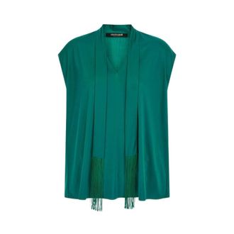 Roberto Cavalli Blouses, female, Blue, Size: S Green Top With Fringed Lavalli&egrave;re