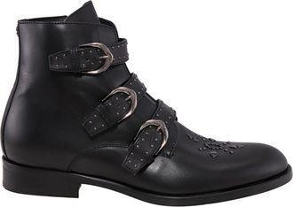 Roberto Cavalli Mens Black Leather Buckled Ankle Boots, Brand Size 40 ( US Size 7 )