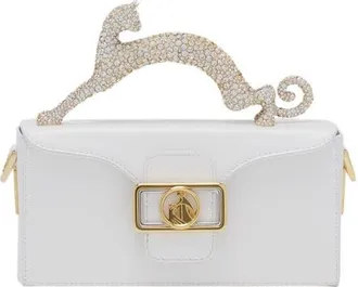 Lanvin PENCIL CAT BAG IN LEATHER AND RHINESTONES in White at Nordstrom