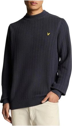 Lyle & Scott Truien & Vesten, Heren, Blauw, M, Katoen, Zwart Gebreid Lang Mouw Ronde Hals
