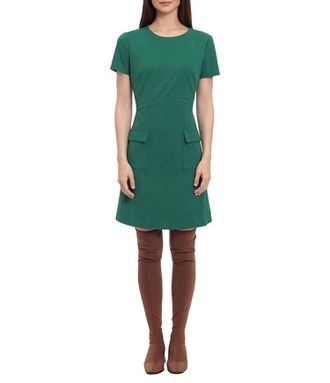 Donna Morgan Front Pocket Short Day Dress In Evergreen