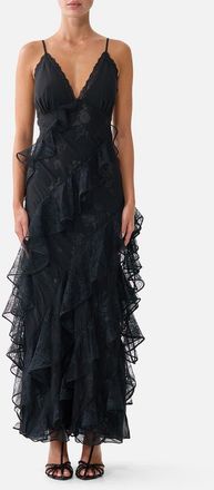 Camilla Asymmetrical Ruffle Slip Dress in Night Garden at Nordstrom, Size X-Small