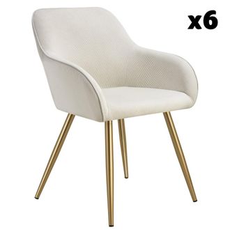TecTake 6 Sillas de comedor con dise&ntilde;o de pana 58 x 62 x 82 cm crema/oro