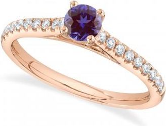 Allurez Round Lab Alexandrite & Diamond Engagement Ring 14K Rose Gold (0.81ct)