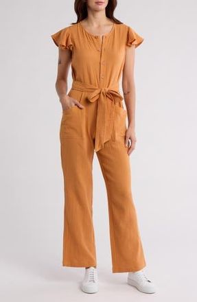 Wishlist Cotton Flutter Sleeve Jumpsuit in Ginger at Nordstrom Rack, Size Medium