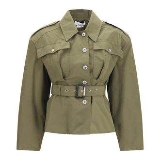 Alexander McQueen Chaqueta corta de cuello alto con cintur&oacute;n - Jackets - Mujer - Verde - S