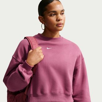 Nike Womens Studio Fleece Weight Oversized Cropped Crew in Red | IM8497-654