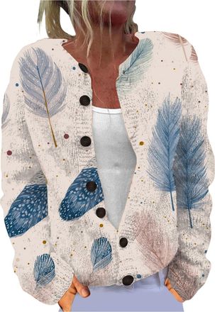 Generic Ladies Fair Isle Cardigans for Women UK Retro Floral Printed Womens Single Plush Art Print Comfortable Knitted Cardigan Long Sleeve Norwegian Wood Wom
