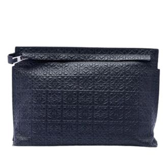 Loewe Pre-owned Clutches, female, Blue, Size: ONE SIZE Pre-owned Embossed Leather Clutch