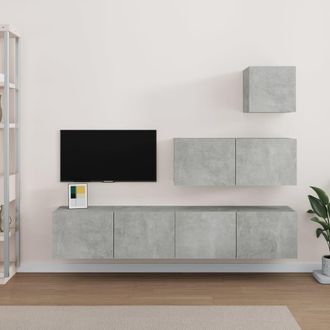 vidaXL Vidaxl - Set De Muebles De Tv 4 Pzas Madera Contrachapada Gris Hormig&oacute;n