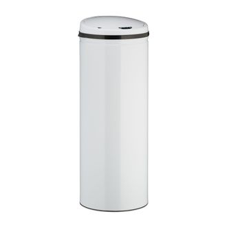 Relaxdays Relaxdays - Cubo De Basura, 50l, Redondo, Tapa El&eacute;ctrica, Sensor De Movimiento, Grande, Acero Inoxidable, 80x30 Cm, Blanco