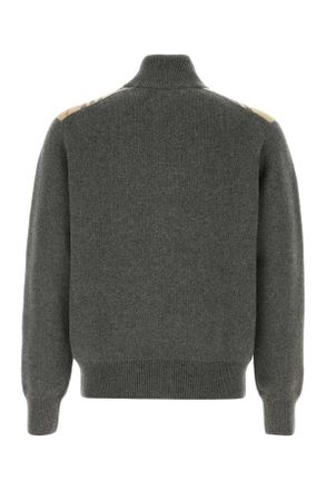 Burberry Mens Dark Grey Wool Blend Cardigan Darkgreymelange Cashmere Maglieria Sweater