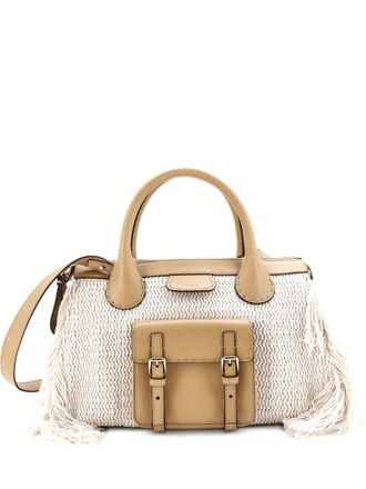 Chloé Edith NM Knit Cotton with Leather Medium satchel - women - Calf Leather/Cotton/Leather - One Size - Neutrals