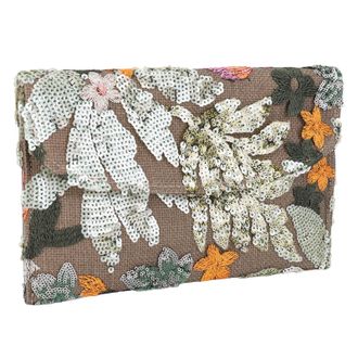 Generic Floral Embroidery Sequin Evening Clutch Bag Straw Bag Handbag for Women (Green)