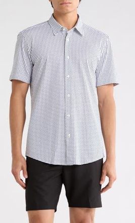 BOSS Roan Slim Fit Short Sleeve Button-Up Shirt in Dark Blue at Nordstrom Rack, Size Medium