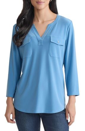 Jones New York Patch Pocket Crepe Popover Top in Blue Lagoon at Nordstrom, Size X-Small