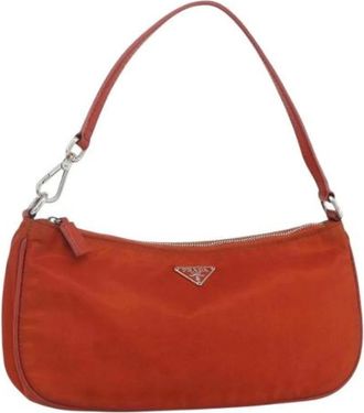 Prada Pre-owned Shoulder Bags, female, Orange, Size: ONE SIZE Pre-owned Nylon Shoulder Bag