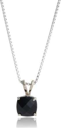 MAX + STONE 14k White Gold 8mm Cushion Cut Gemstone Pendant Necklaces with 18 inch Box Chain