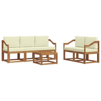 vidaXL Conjunto De Sof&aacute;s De Exterior Con Coj&iacute;n 6 Pcs Natural Y Crema Vidaxl