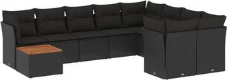 vidaXL Vidaxl - Set De Sof&aacute;s De Jard&iacute;n 10 Pzas Cojines Rat&aacute;n Sint&eacute;tico Negro