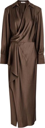 SIMKHAI Talita Wrap-effect Draped Satin Midi Dress - Brown - 12 (UK16 / XL)