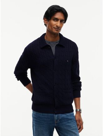 Tommy Hilfiger Mens Cable Knit Cardigan - Navy Blue - L