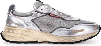 Dsquared2 Vintage-Effect Silver Leather Mesh Sneakers