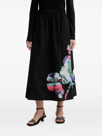 Desigual floral-print pockets midi skirt - Black