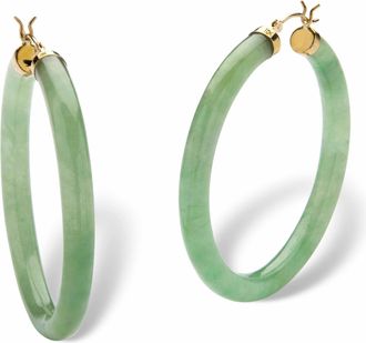 Palm Beach Jewelry Genuine Green Jade 10k Yellow Gold Hoop Earrings